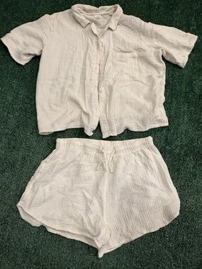 Serra Cream Gauze Button-Up Shirt & Shorts Set